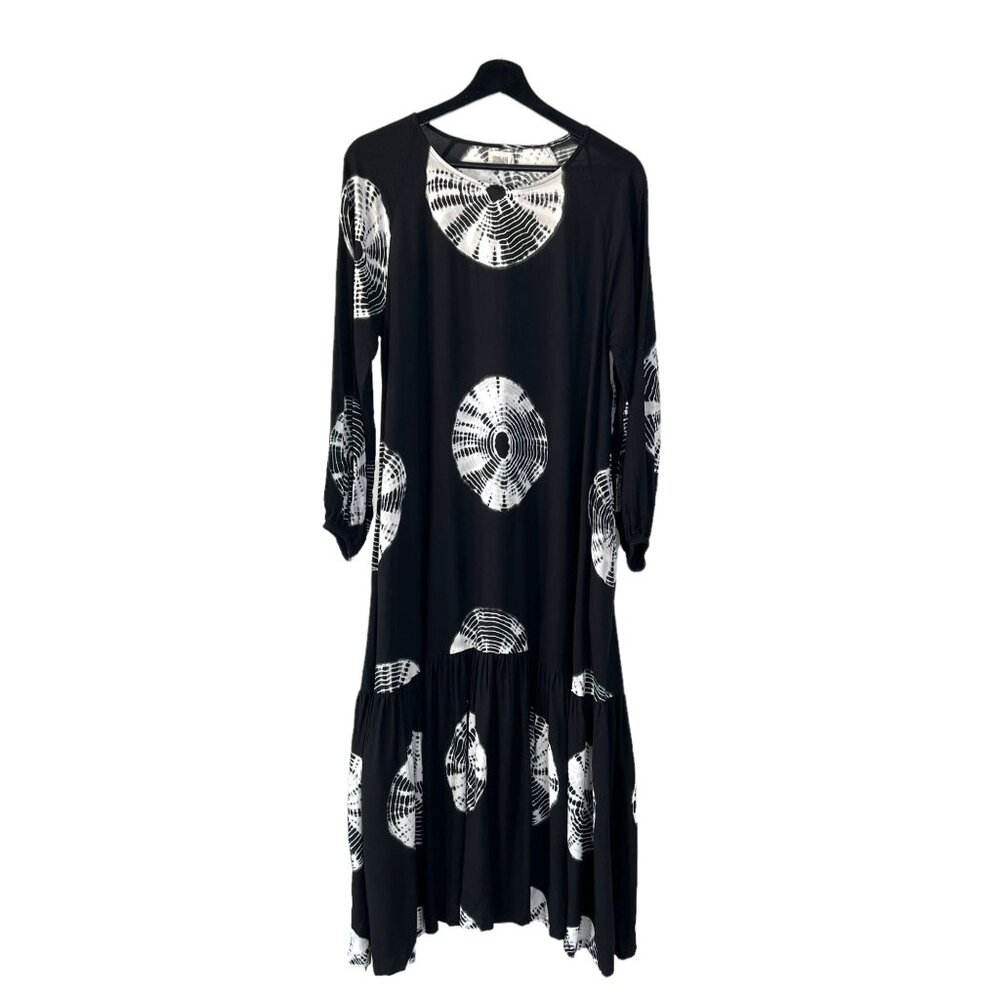 Norblack Norwhite Ayana Black White Tie Dye Long Sleeve Maxi Dress Small